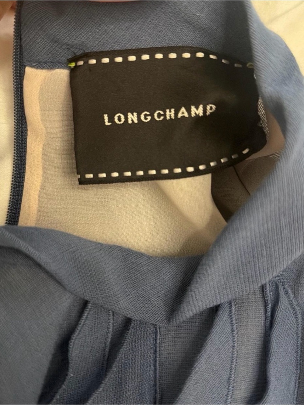 Longchamp Slate Blue Ruffle-Front Long Sleeve Tunic Dress - Picture 3 of 3